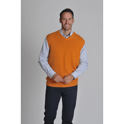 Cotton Cashmere Sleeveless V Neck Jumper Ochre