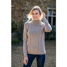 Merino Cable Roll Neck Mink