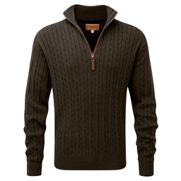 Cotton Cashmere Cable 1/4 Zip Jumper Loden Green