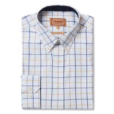 Brancaster Classic Shirt Navy/Brown/Yellow Wide