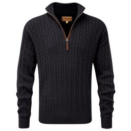Cotton Cashmere Cable 1/4 Zip Jumper Charcoal