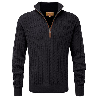 Cotton Cashmere Cable 1/4 Zip Jumper Charcoal