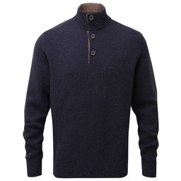 Lambswool Chunky Button Neck Jumper Navy Fleck