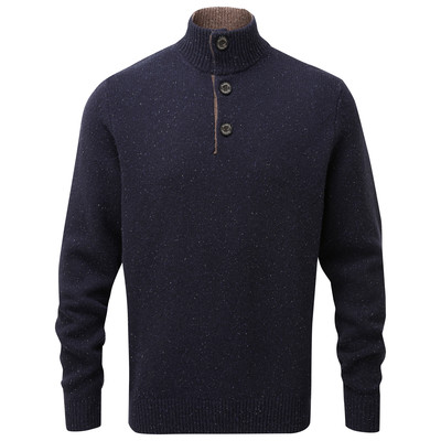 Lambswool Chunky Button Neck Jumper Navy Fleck
