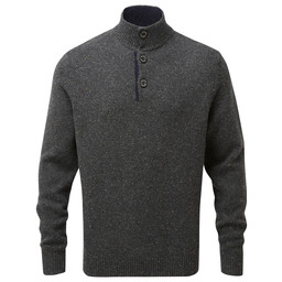 Lambswool Chunky Button Neck Jumper Charcoal Fleck