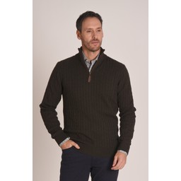 Cotton Cashmere Cable 1/4 Zip Jumper Loden Green