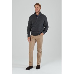 Lambswool Chunky Button Neck Jumper Charcoal Fleck