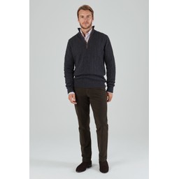Cotton Cashmere Cable 1/4 Zip Jumper Charcoal