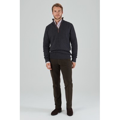 Cotton Cashmere Cable 1/4 Zip Jumper Charcoal