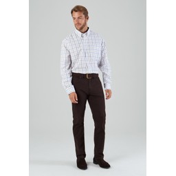Brancaster Classic Shirt Navy/Brown/Yellow Wide