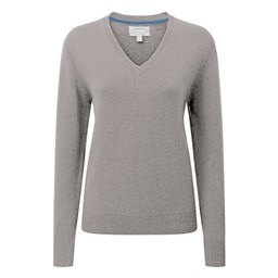 Ladies Merino V Neck Silver Grey