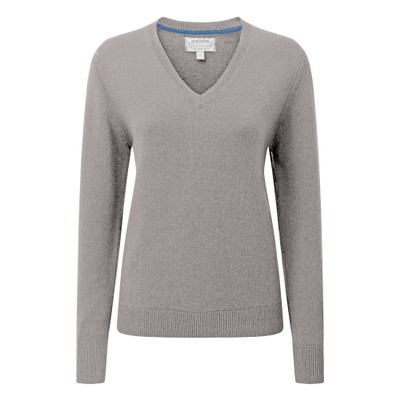 Ladies Merino V Neck Silver Grey