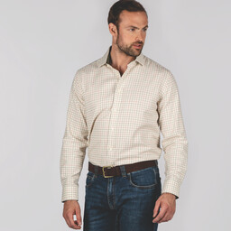 Newton Tailored Sporting Shirt Olive/Brick Check