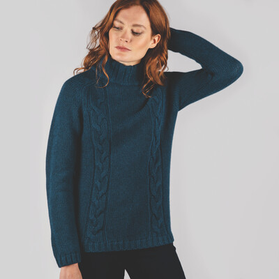 Merino Cable Roll Neck Kingfisher