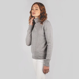 Ladies Merino Roll Neck Silver Grey