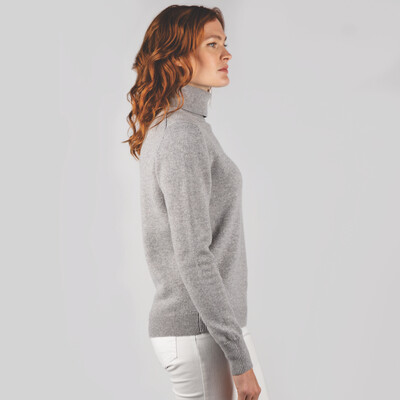 Ladies Merino Roll Neck Silver Grey