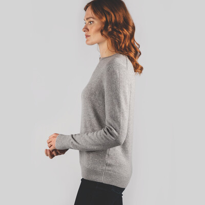 Ladies Merino Crew Neck Silver Grey