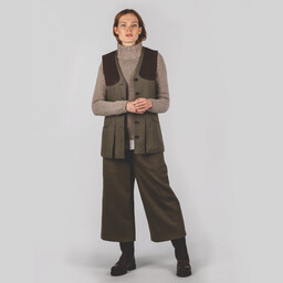 Ladies Tweed Shooting Vest Loden Green Herringbone Tweed