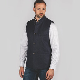 Nehru Tweed Waistcoat Navy Herringbone Tweed