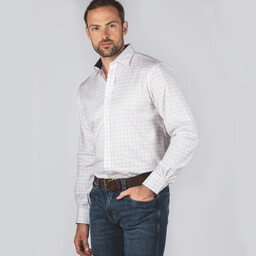 Buckden Tailored Fit Shirt Blue/Yellow/Brown Check