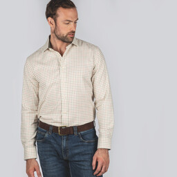 Newton Tailored Sporting Shirt Olive/Brick Check