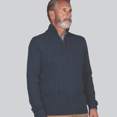 Cotton Cashmere Cable 1/4 Zip Jumper Dark Denim