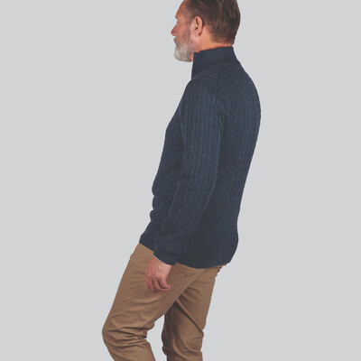 Cotton Cashmere Cable 1/4 Zip Jumper Dark Denim