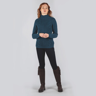 Merino Cable Roll Neck Kingfisher