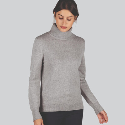 Ladies Merino Roll Neck Silver Grey