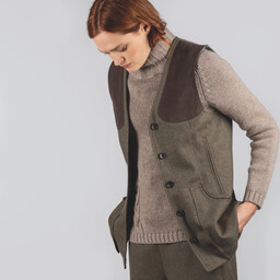 Ladies Tweed Shooting Vest Loden Green Herringbone Tweed