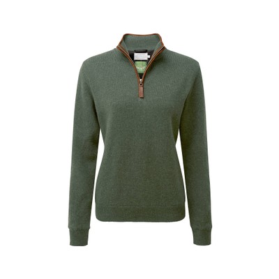 Ladies Lambswool Aerobloc 1/4 Zip Jumper Cedar Green