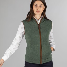 Ladies Reversible Merino/Cashmere Gilet Cedar Green/Silver Grey