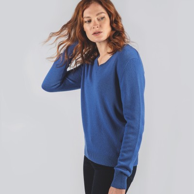 Ladies Merino V Neck Cobalt Blue