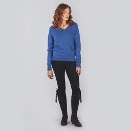 Ladies Merino V Neck Cobalt Blue