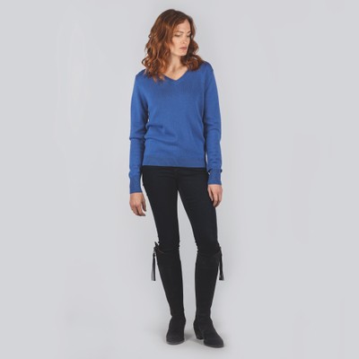Ladies Merino V Neck Cobalt Blue