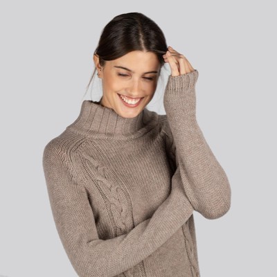 Merino Cable Roll Neck Mink