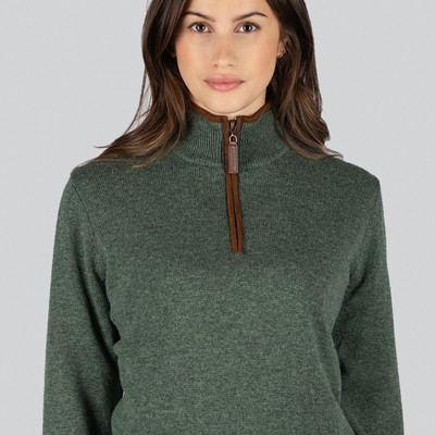 Ladies Lambswool Aerobloc 1/4 Zip Jumper Cedar Green